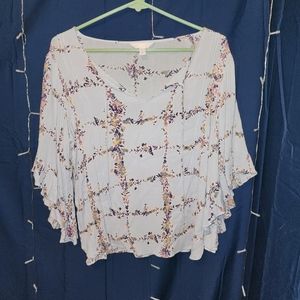 LAUREN Conard sheer floral blouse with ruffled sleeves